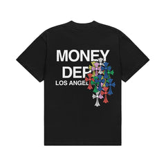 MONEY DEPT COLORFUL CROSS BLACK TEE