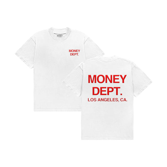 MONEY DEPT WHITE RED T SHIRT