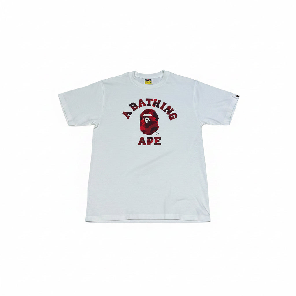 BAPE COLLEGE LOGO WHITE & RED T-SHIRT