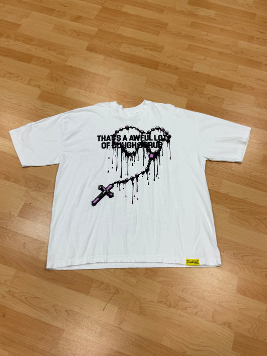 THAT’S A AWFUL LOT OF COUGH SYRUP ROSARY GRAPHIC T-SHIRT (LIGHTLY USED)