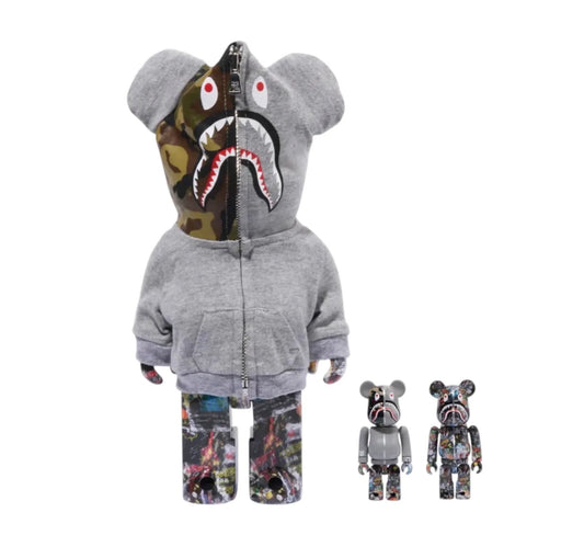 BEARBRICK BAPE LEGACY CAMO SHARK 400% & 100% SET 'GREY'
