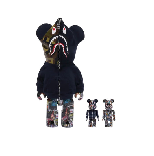 BEARBRICK BAPE LEGACY CAMO SHARK 400% & 100% 'NAVY'