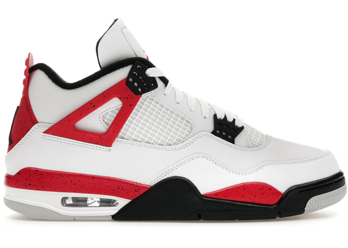 Jordan 4 Retro Red Cement sneaker in bold red and grey colorway on white background