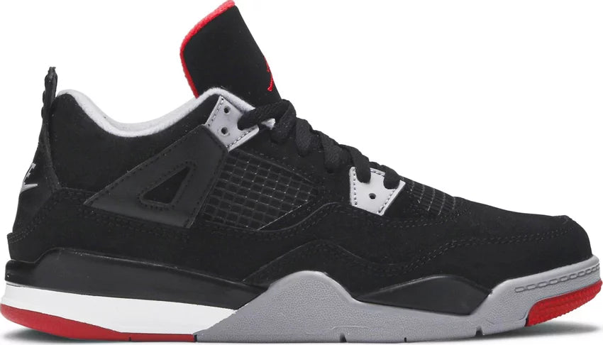 Jordan 4 Bred Reimagined PS black and red sneakers with modern streetwear design