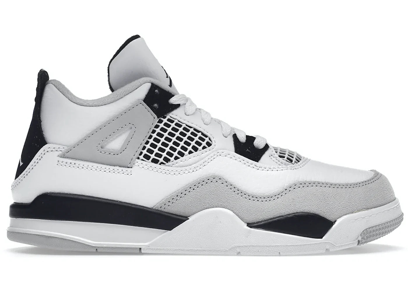 JORDAN 4 RETRO Military Black preschool sized sneaker for kids in black colorway
