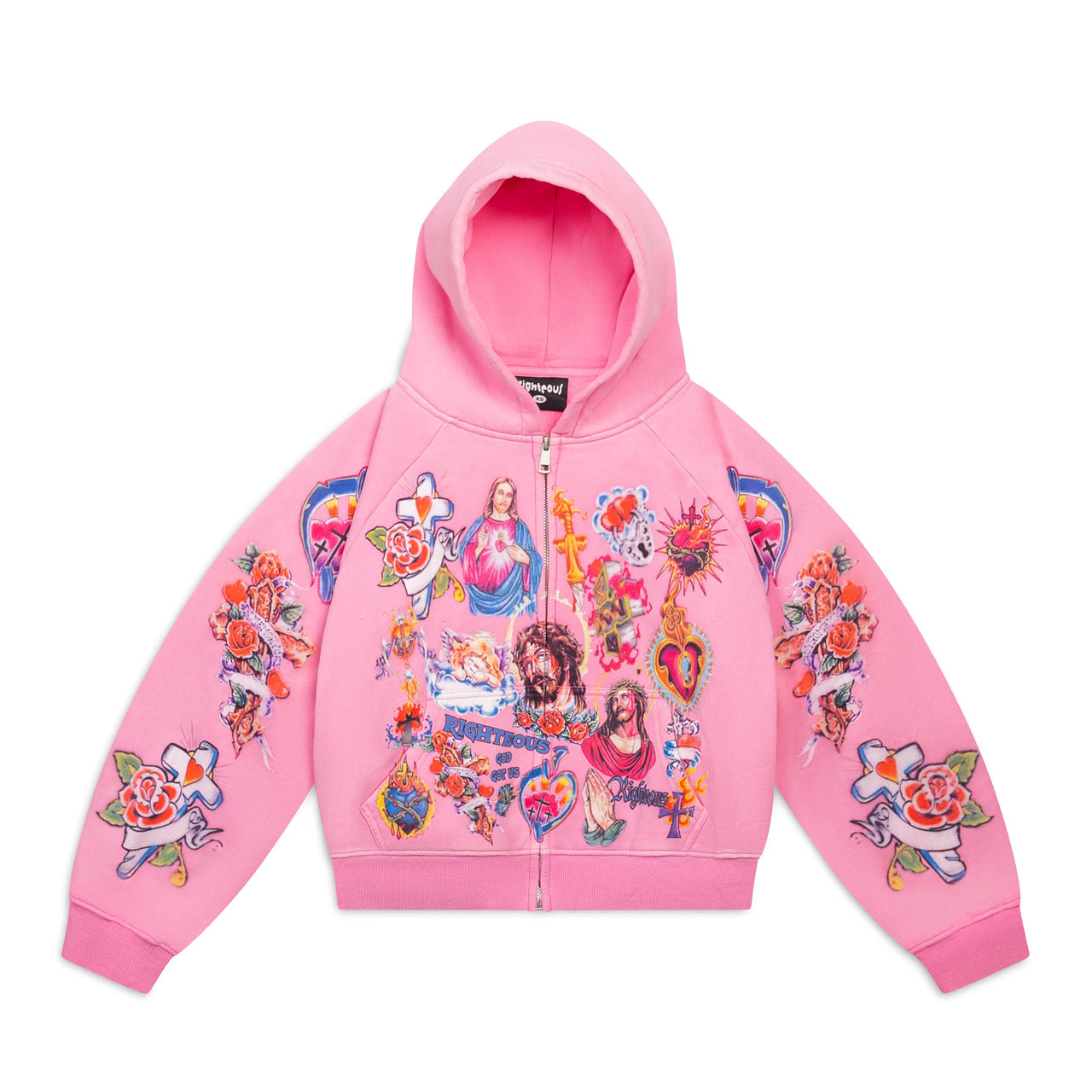 RIGHTEOUS RISEN KING CROPPED ZIP-UP PINK