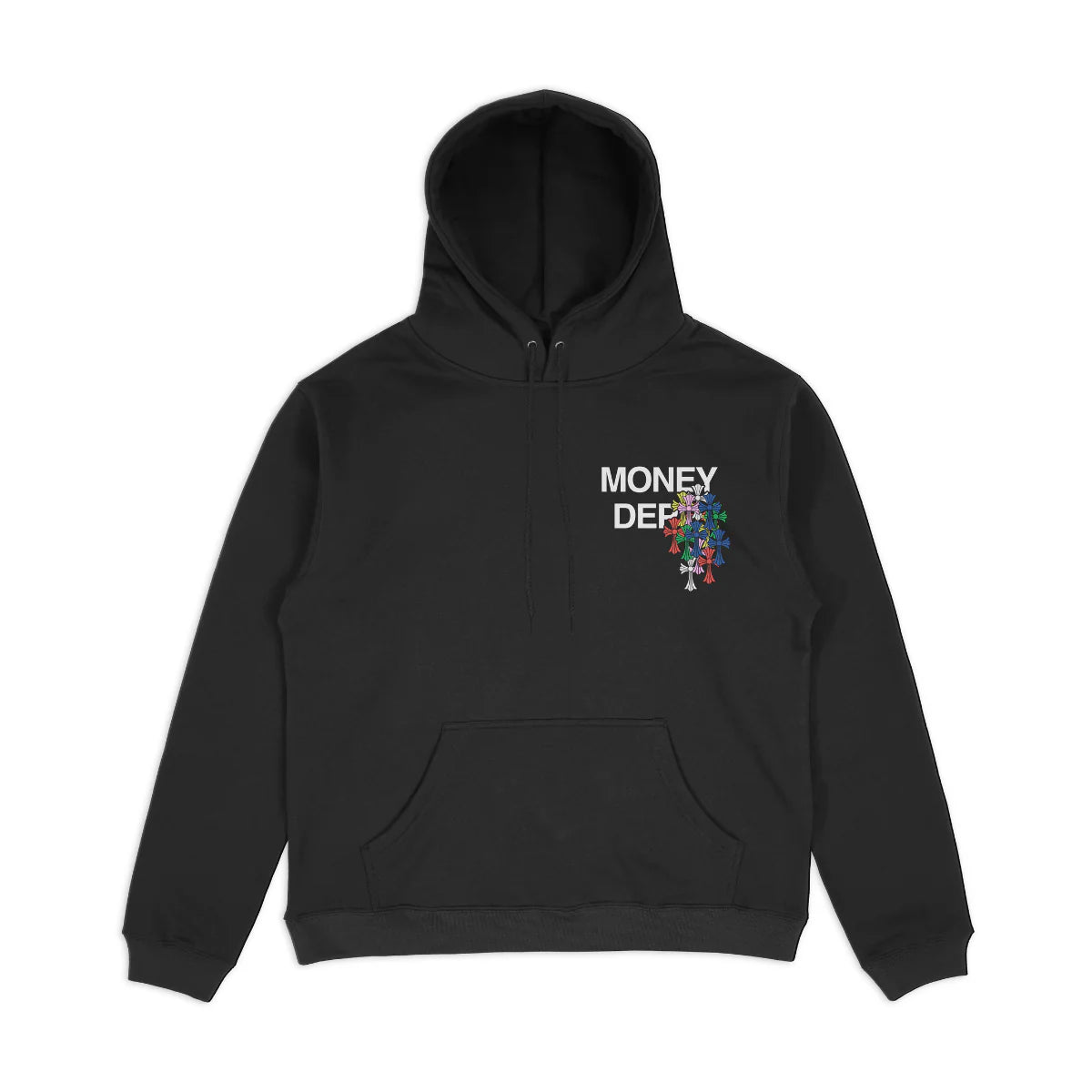 MONEY DEPT COLORFUL CROSS BLACK HOODIE