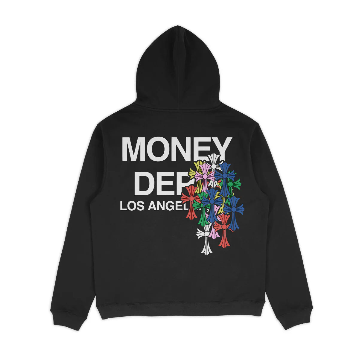 MONEY DEPT COLORFUL CROSS BLACK HOODIE