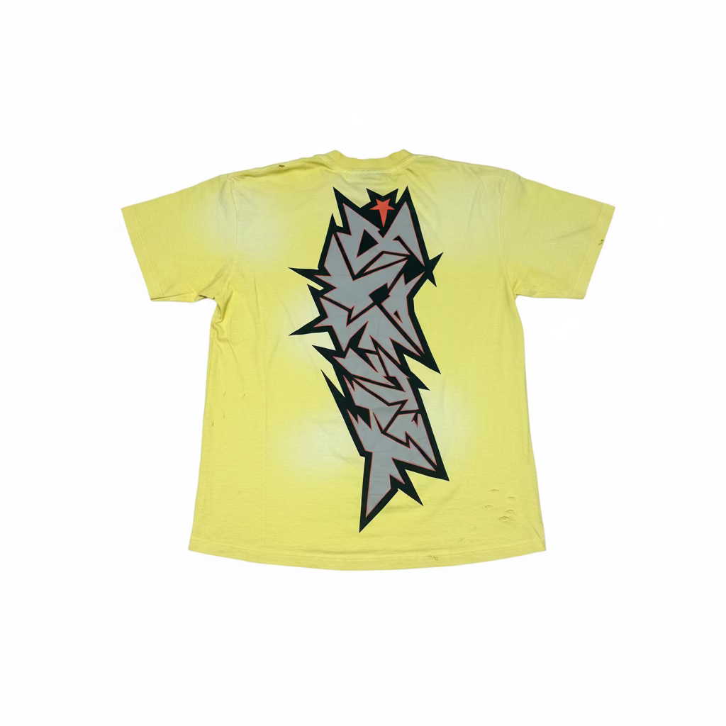 HELLSTAR CRACK PRINT YELLOW T-SHIRT