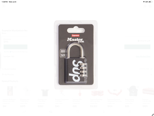 SUPREME MASTERLOCK NUMERIC LOCK 'BLACK'