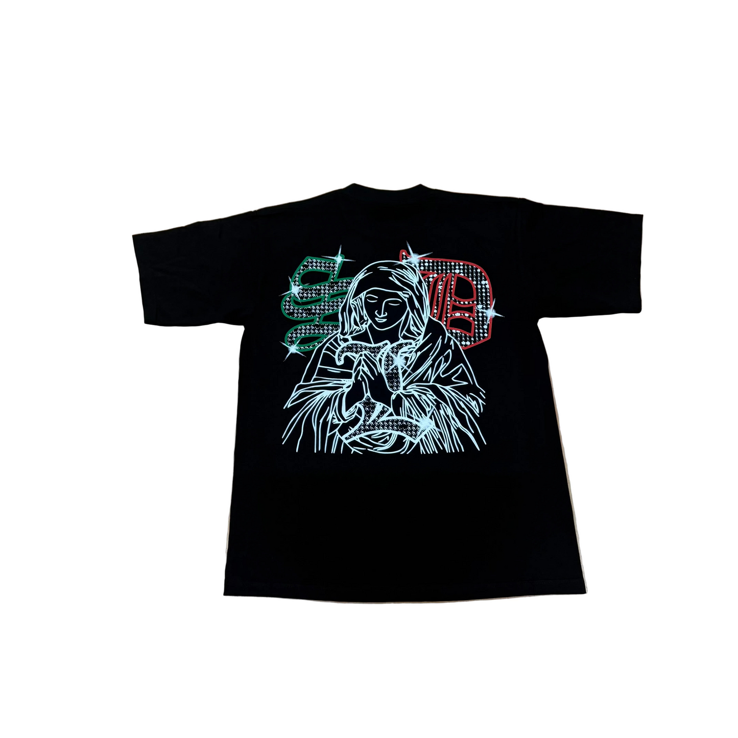 SKYS DA LIMIT VIRGIN MARY MEXICO RHINESTONE BLACK T-SHIRT