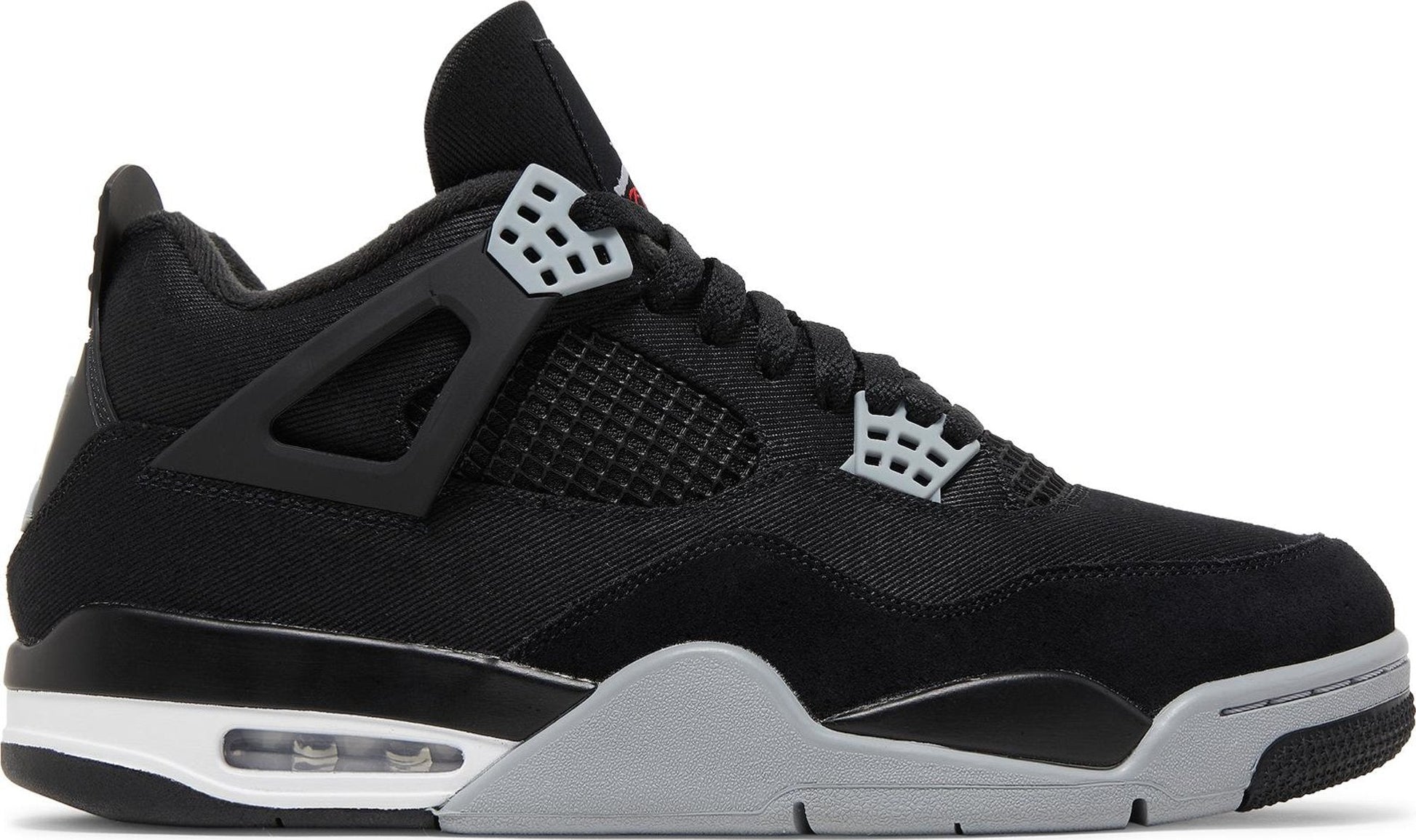 Jordan 4 Black Canvas GS sneaker with black canvas upper and gray sole for grade school kids