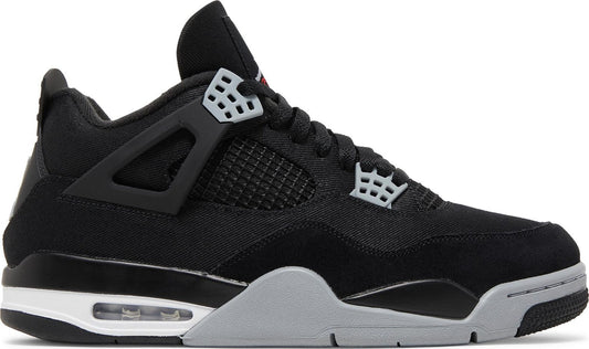 Jordan 4 Black Canvas GS sneaker with black canvas upper and grey accents.