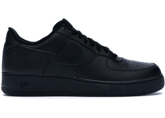 Black Air Force 1 Low sneaker side view with leather upper and black sole
