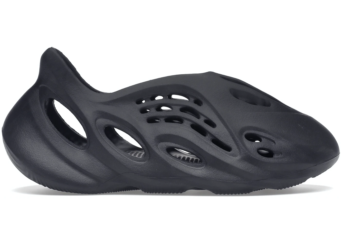 Black YEEZY FOAM RUNNER slip-on sneaker with ventilation holes and unique futuristic design