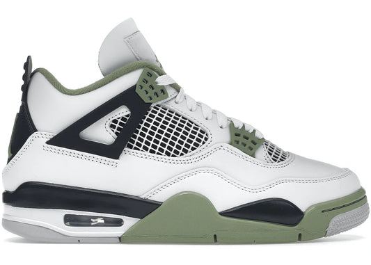 Women's Jordan 4 Retro Seafoam sneaker with white, green, and black accents in side profile
